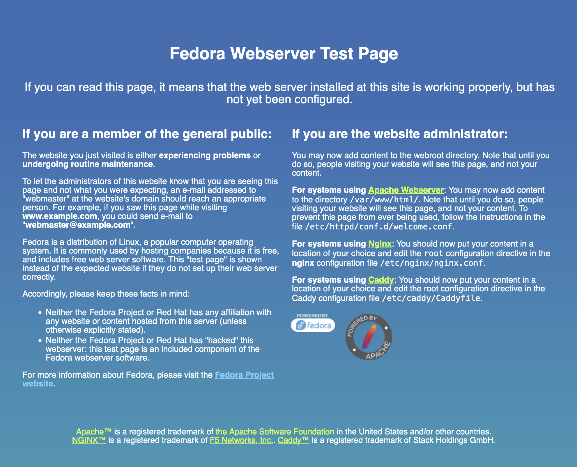 Fedora default page