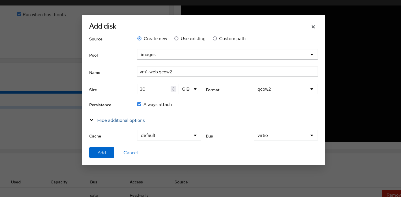 Cockpit add a virtual disk form