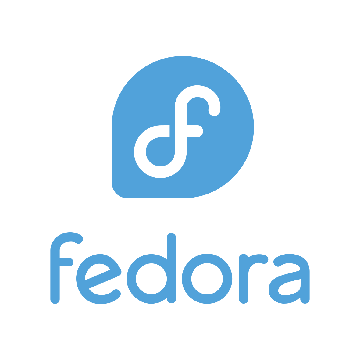 Fedora Logo for Dark Background - White and Blue Logo with Blue Text