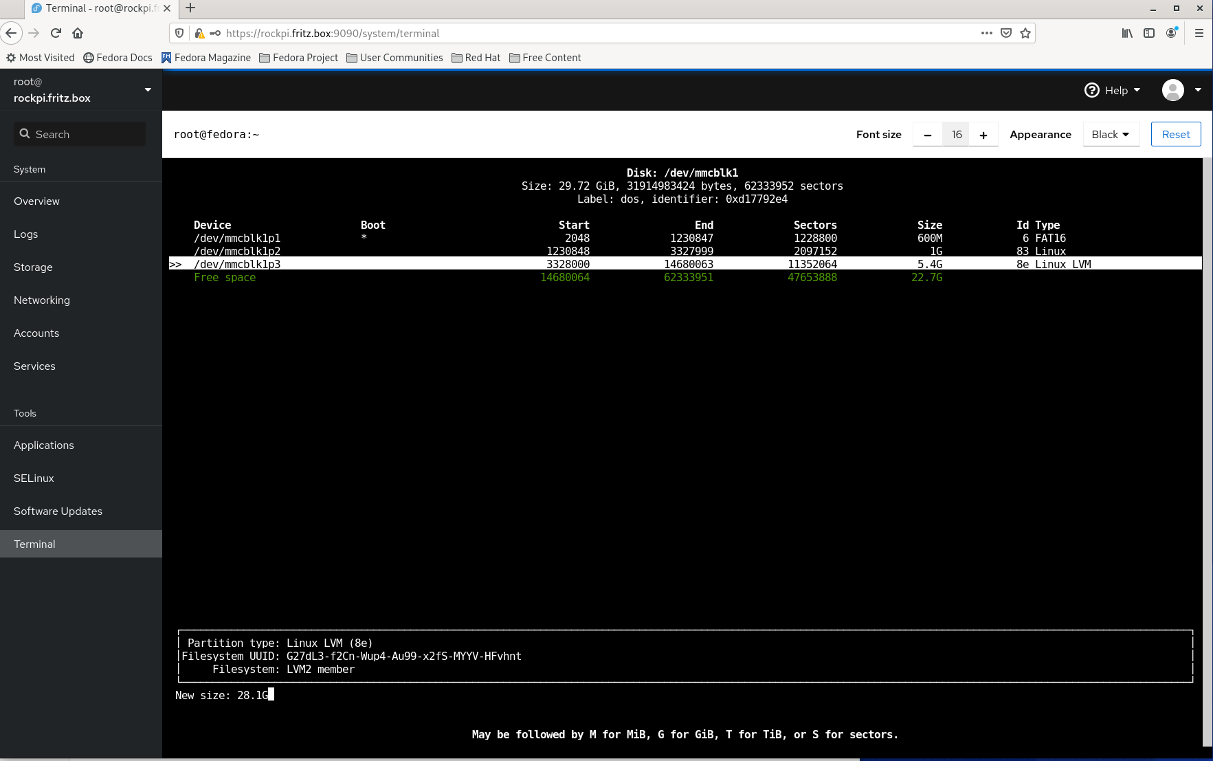 Partition resize