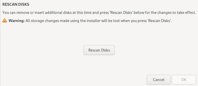 The Rescan Disks dialog