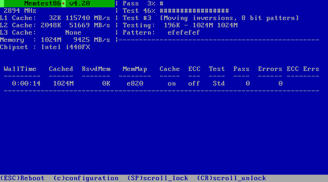 Memtest86+ menguji memori sistem