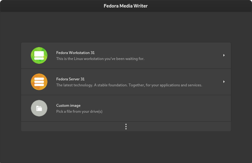 Gambar Layar Utama Fedora Media Writer