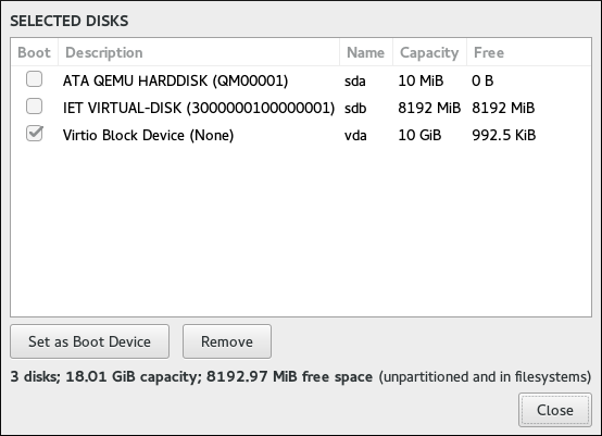 The Selected Disks dialog