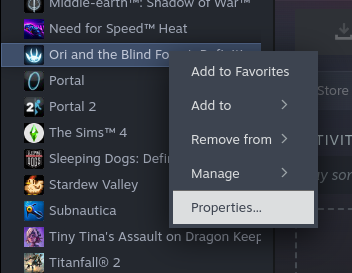 steam game properties