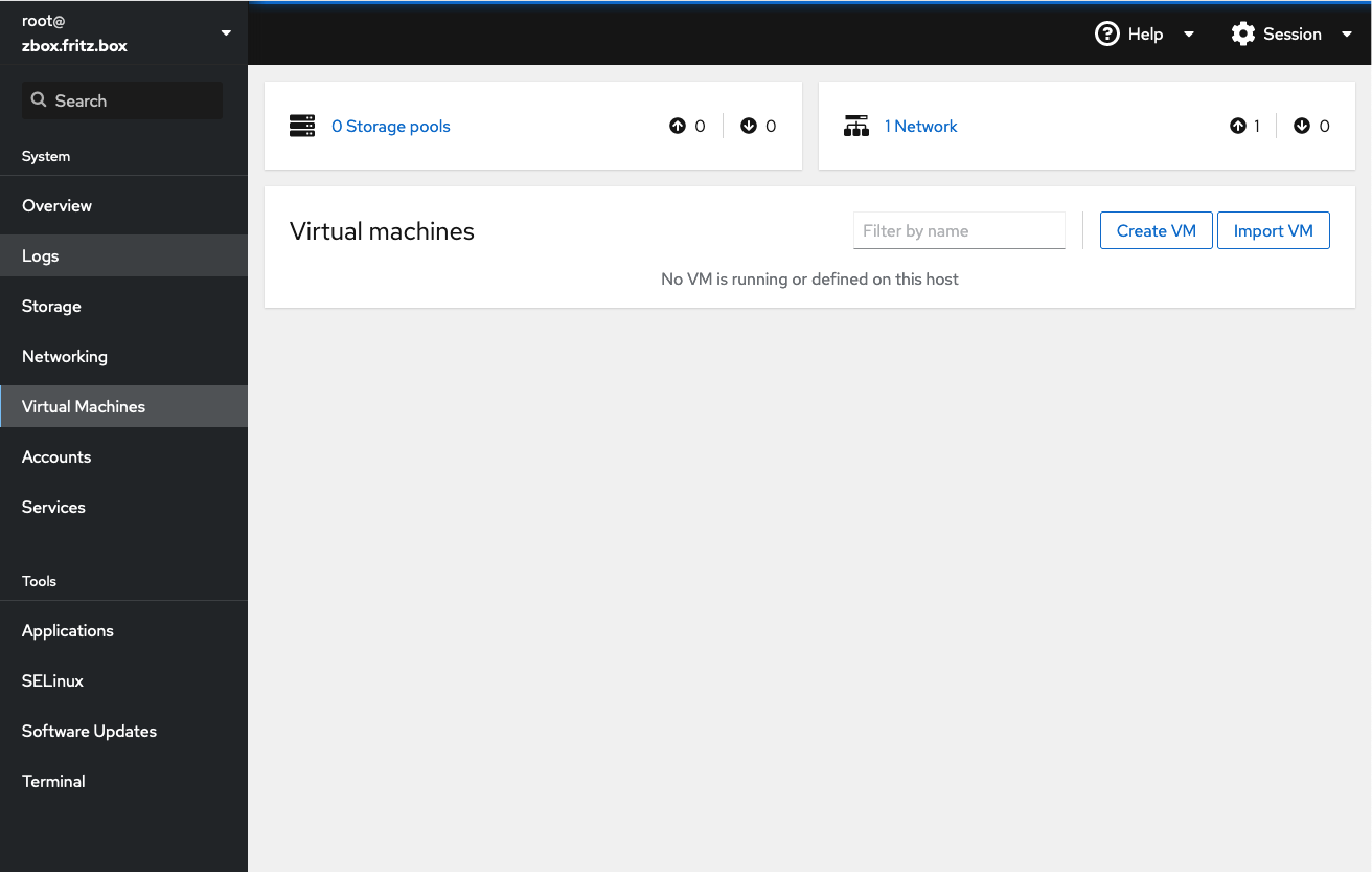 Cockpit Virtual Machines Page first used