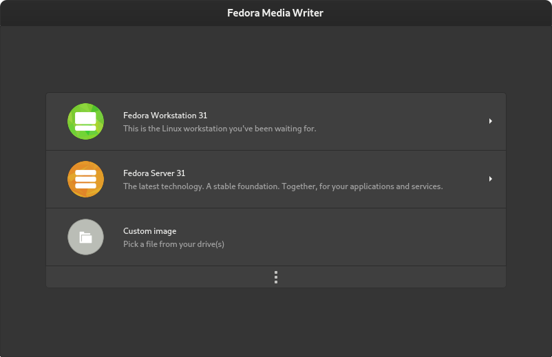 Fedora 启动盘写入工具主屏幕的图像