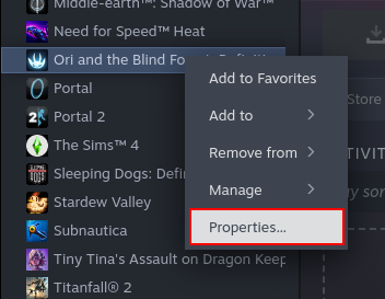 steam game properties